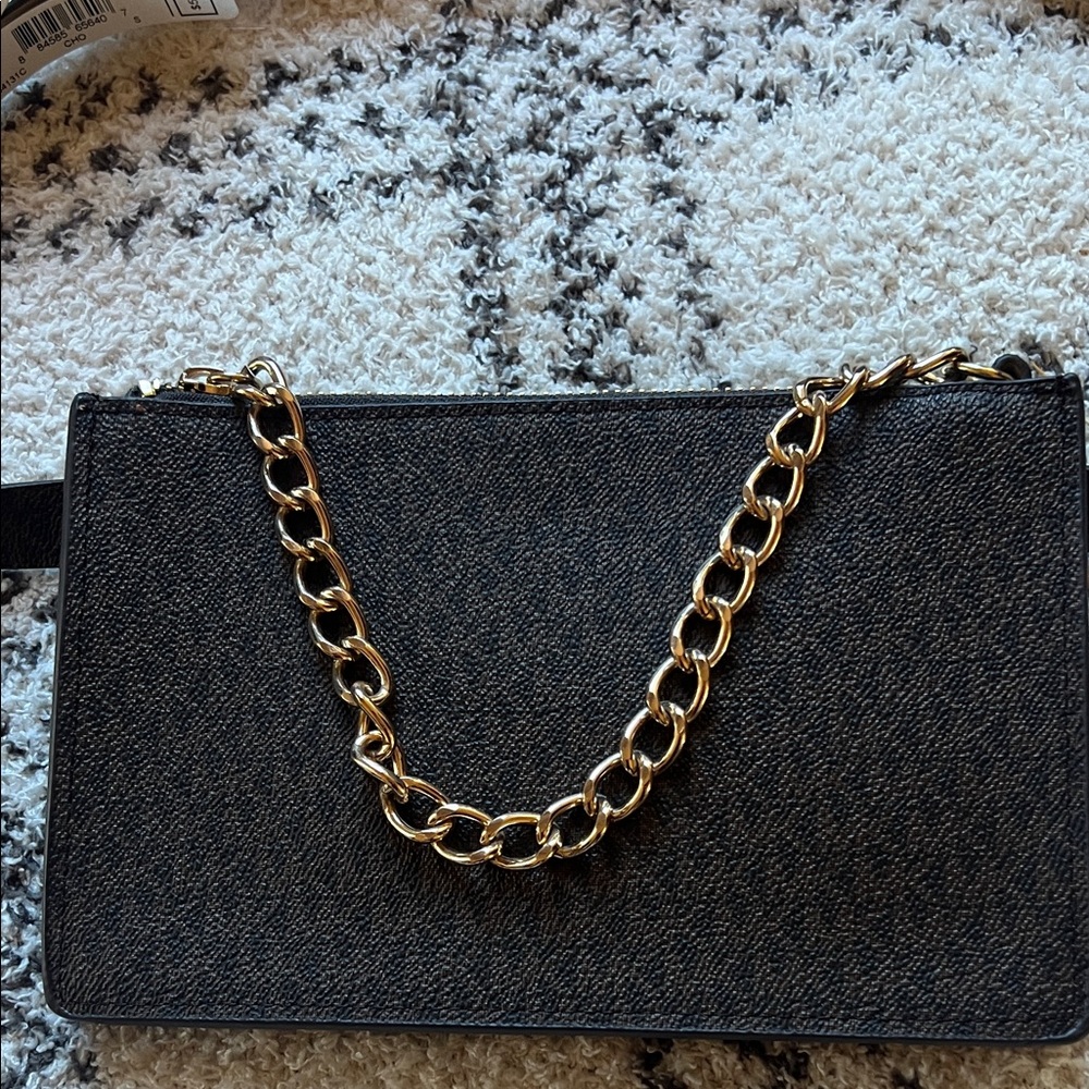 MICHAEL Michael Kors Black/Brown Belt Bag with Gold Chain NEW
